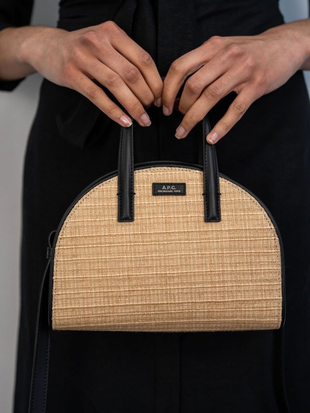 NWT A.P.C HALF-MOON RAFFIA LEATHER SHOULDER BAG